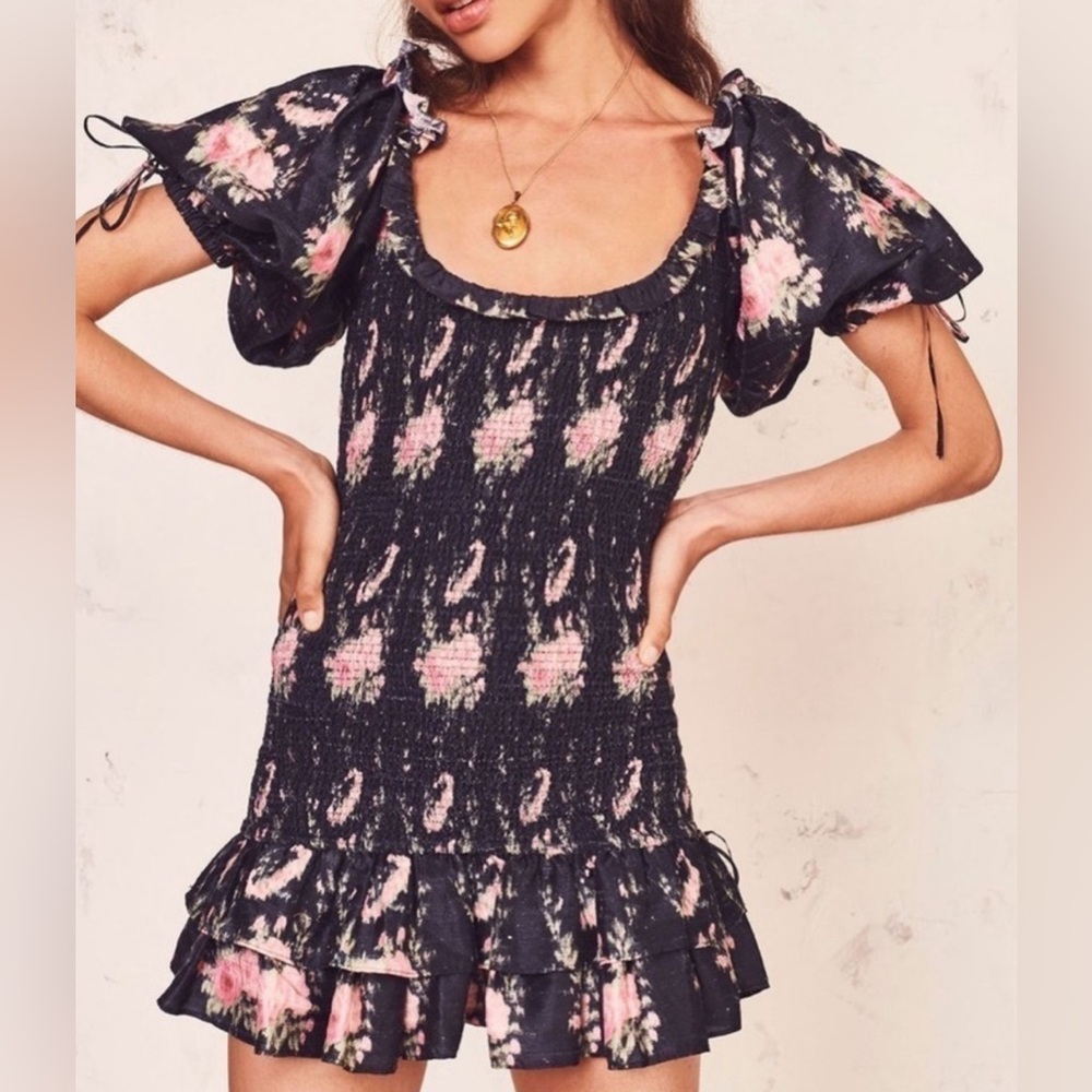 Loveshackfancy violet dress size small pink and black
